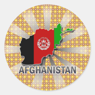 Sticker Rond Carte du drapeau afghan 2.0
