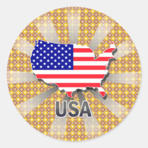 Sticker Rond Carte du drapeau américain 2.0