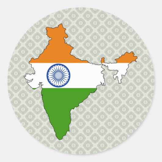 Sticker Rond Carte du drapeau de l'Inde pleine taille (Devant)