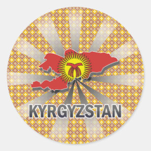 Sticker Rond Carte du drapeau du Kirghizistan 2.0