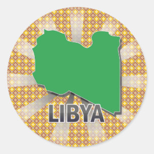Sticker Rond Carte du drapeau libyen 2.0