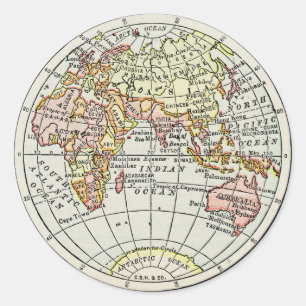 Sticker Rond Carte du globe de l'hémisphère oriental Art de voy
