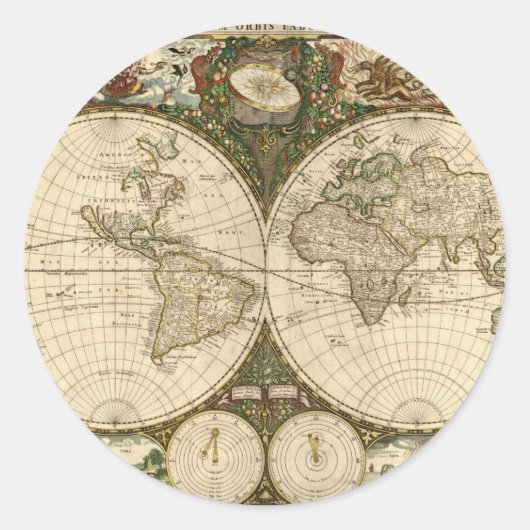 Sticker Rond Carte du monde 1660 par Frederick de Wit (Devant)