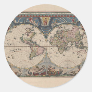 Sticker Rond Carte du monde antique : Art de la cartographie hi