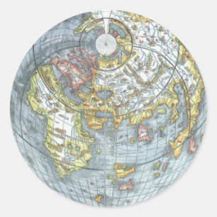 Sticker Rond Carte du monde antique en forme de cœur vintage Pe