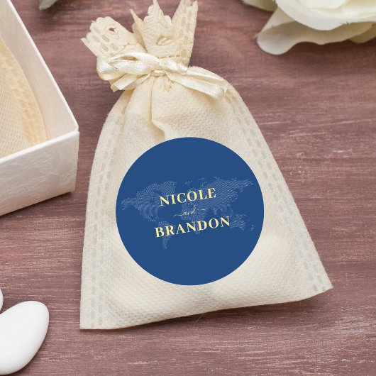 Sticker Rond Carte du monde bleu Destination Mariage