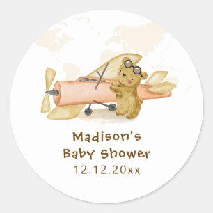 Sticker Rond Carte du monde de l'explorateur de l'ours mignon a