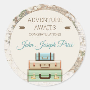Sticker Rond Carte du monde de voyage aventure moderne
