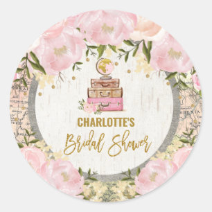 Sticker Rond Carte du monde de voyage Floral Baby Shower