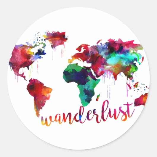 Sticker Rond Carte du monde de Wanderlust Watercolor (Devant)
