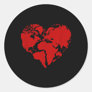 Sticker Rond Carte du monde du cœur Amour de la paix et de la g
