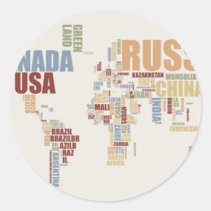 Sticker Rond Carte du monde en mots