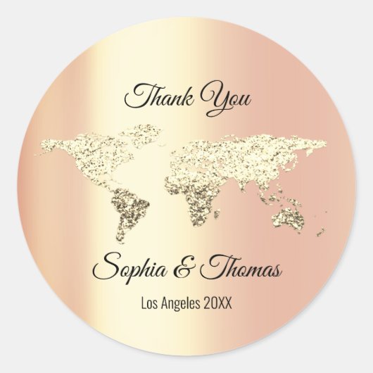 Sticker Rond Carte du monde Mariage Destination Golden Globe (Devant)
