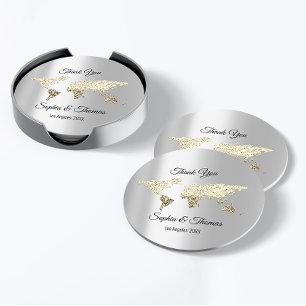 Sticker Rond Carte du monde Mariage Destination Golden Globe