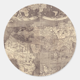 Sticker Rond Carte du monde Martin Waldseemuller 1507