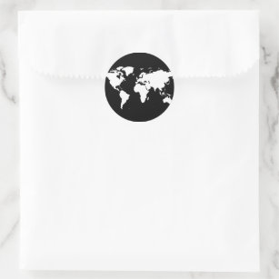 Sticker Rond carte du monde noir/blanc
