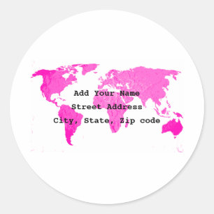 Sticker Rond Carte du monde Voyageur Abstrait rose violet d'art