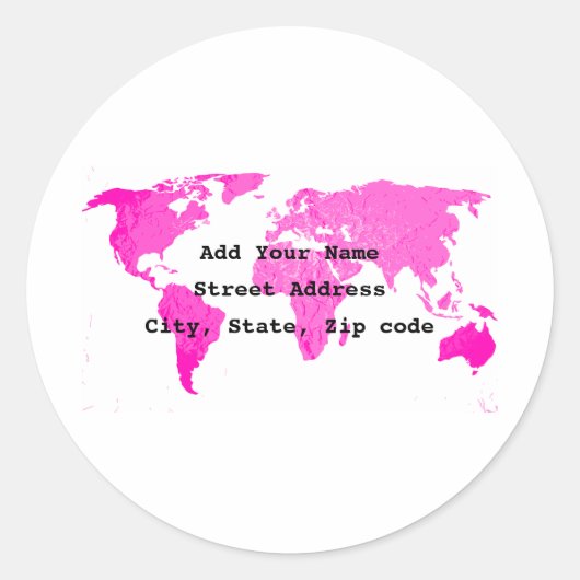 Sticker Rond Carte du monde Voyageur Abstrait rose violet d'art (Devant)