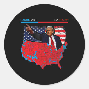 Sticker Rond Carte électorale 2024 Trump 312 Red 2024 Election