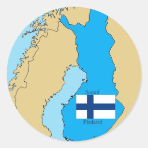 Sticker Rond Carte et drapeau de la Finlande