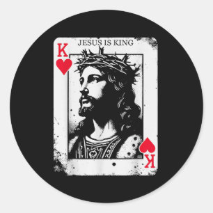 Sticker Rond carte Jésus est roi design chrétien roi de cœur