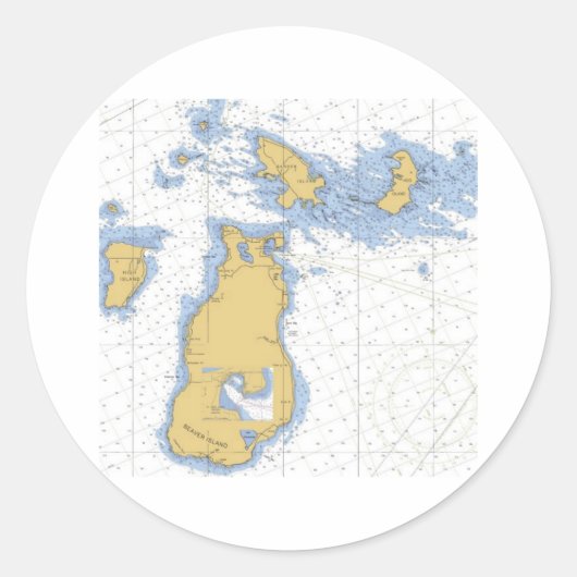 Sticker Rond Carte marine de Beaver Island, MI (Devant)