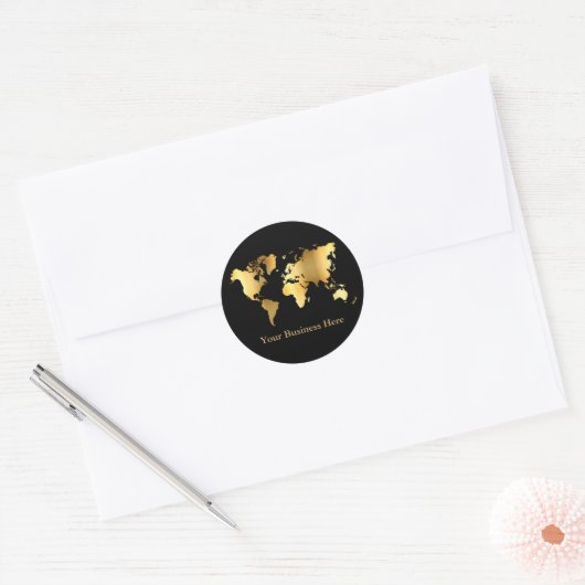 Sticker Rond Carte Mondiale Gold/Noir (Enveloppe)