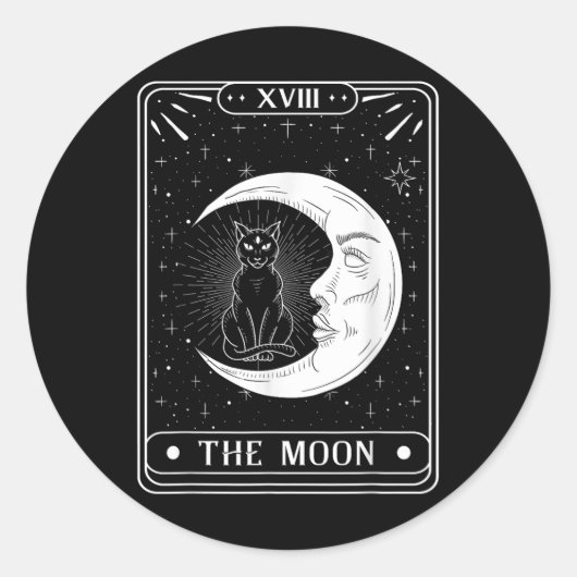 Sticker Rond Carte Moon Tarot Crescent Moon Et Cat Graphisme (Devant)