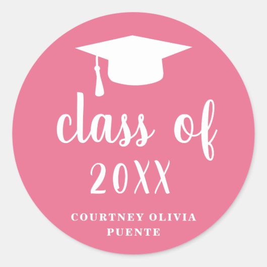 Sticker Rond Carte Mortier moderne simple Pink Graduation (Devant)
