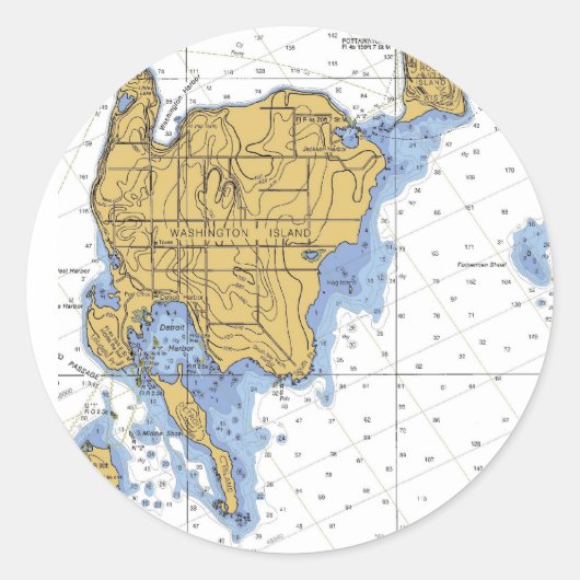 Sticker Rond Carte nautique de l'île de Washington (Devant)