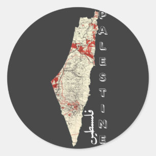 Sticker Rond carte Palestine arabe calligraphie