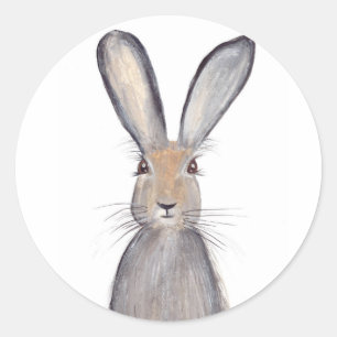Sticker Rond Carte postale d'aquarelle de lapin lièvre