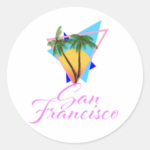 Sticker Rond Carte postale de palme San Francisco 80s