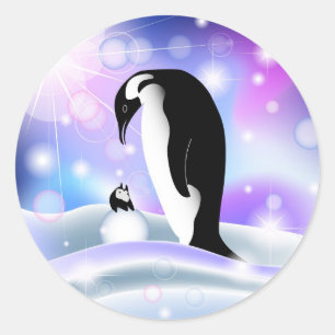 Sticker Rond Carte postale et carte pour notes de pingouin pour