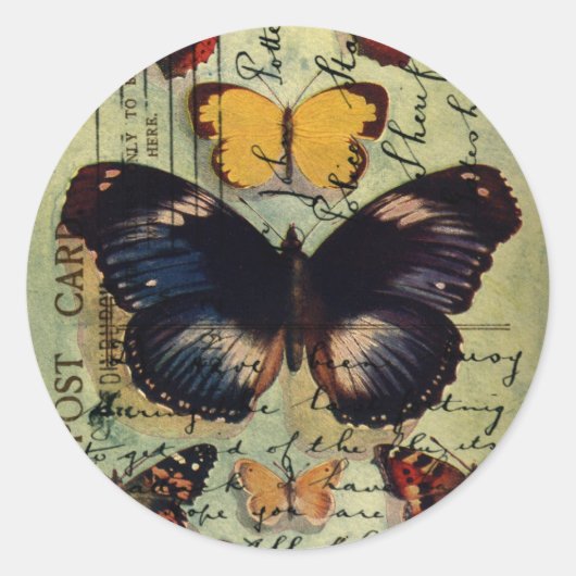 Sticker Rond Carte postale papillon (Devant)