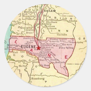 Sticker Rond Carte postale vintage d'Eugene Oregon