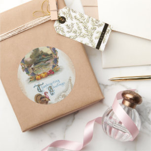 Sticker Rond Carte postale vintage Thanksgiving Turquie