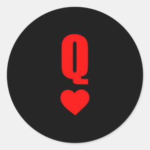 Sticker Rond Carte Q Reine de Cœur Couple Assorti Saint Valenti