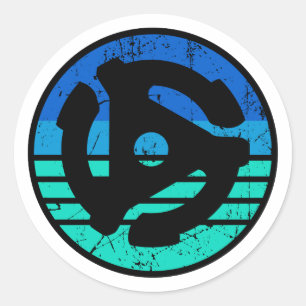Sticker Rond Carte Retro 45 tr/min Coucher de soleil bleu