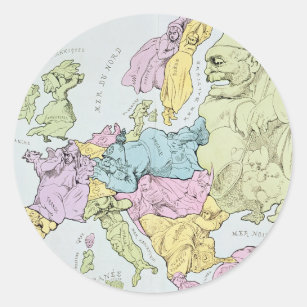 Sticker Rond Carte satirique de l'Europe   1871