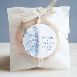 Sticker Rond Carte Sea Bright New Jersey Mariage Favor