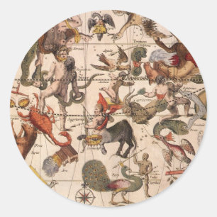 Sticker Rond Carte Stellaire de la Constellation Vintage par Ba