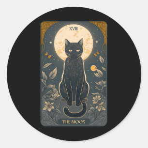 Sticker Rond Carte Tarot Chat, Carte Tarot Lune Chat Maman De C