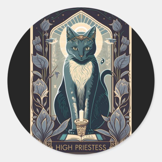Sticker Rond Carte Tarot Chat Haute Prêtesse pour Tarot Chat (Devant)