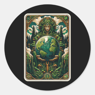 Sticker Rond Carte Tarot d'Art Nature Enchantant par le Gardien