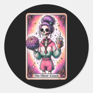 Sticker Rond Carte Tarot d'entraîneur de pom-pom girls Squelett