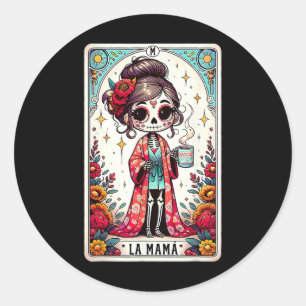Sticker Rond Carte Tarot La Mamá Funny Mexicaine Maman Espagnol