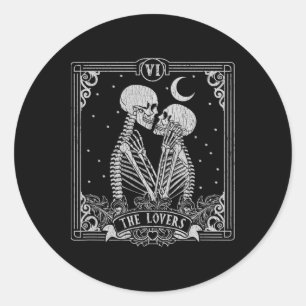 Sticker Rond Carte Tarot Lovers Skeleton Valentines Hallowee