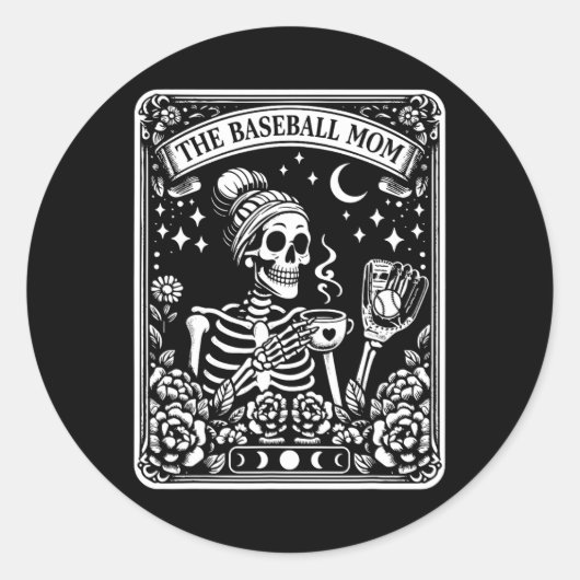 Sticker Rond Carte Tarot Maman De Baseball Skeleton Coffee Mère (Devant)