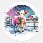 Sticker Rond Carte Vache Festive Noël (Devant)